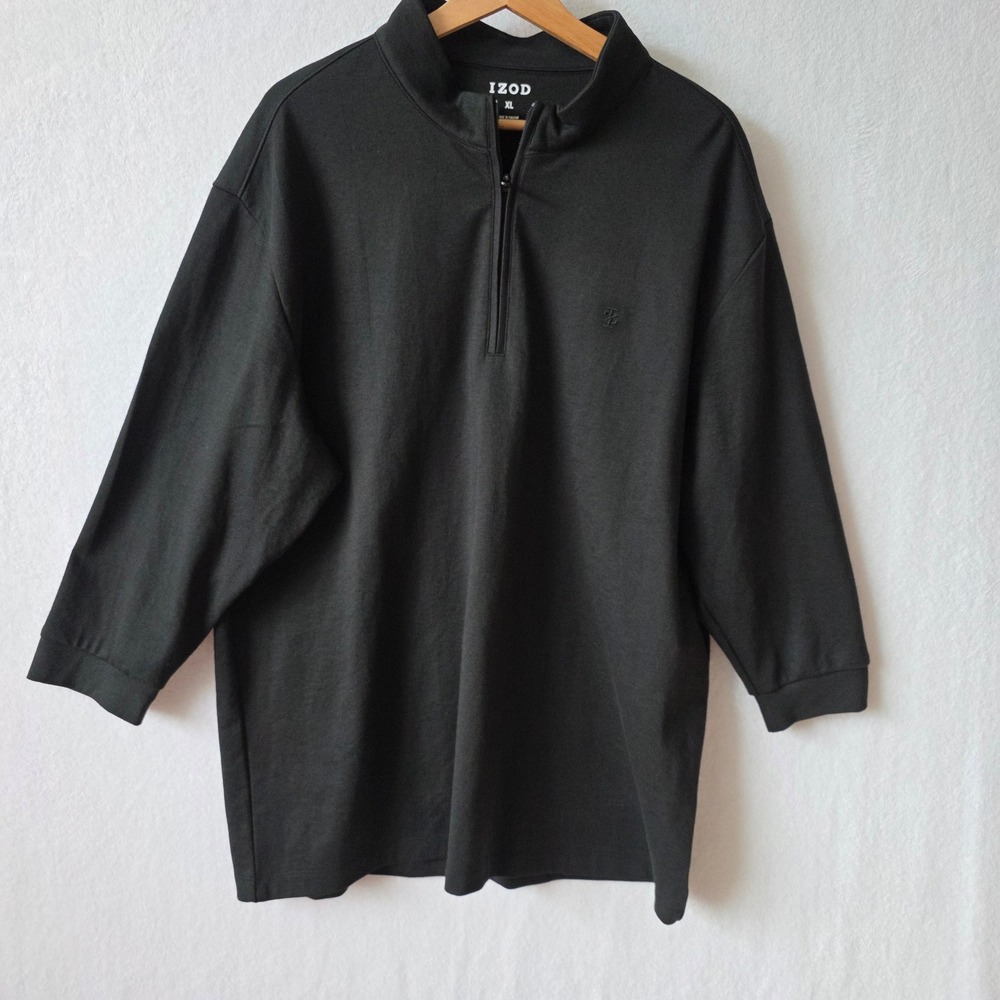 IZOD Quarter Zip Pullover Mens XL Black Excellent Mock Neck Cotton Blend